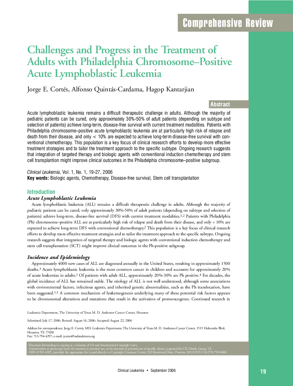 Challenges and Progress in the Treatment of Adults with Philadelphia Chromosome–Positive Acute Lymphoblastic Leukemia