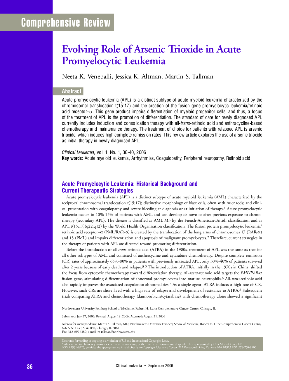 Evolving Role of Arsenic Trioxide in Acute Promyelocytic Leukemia