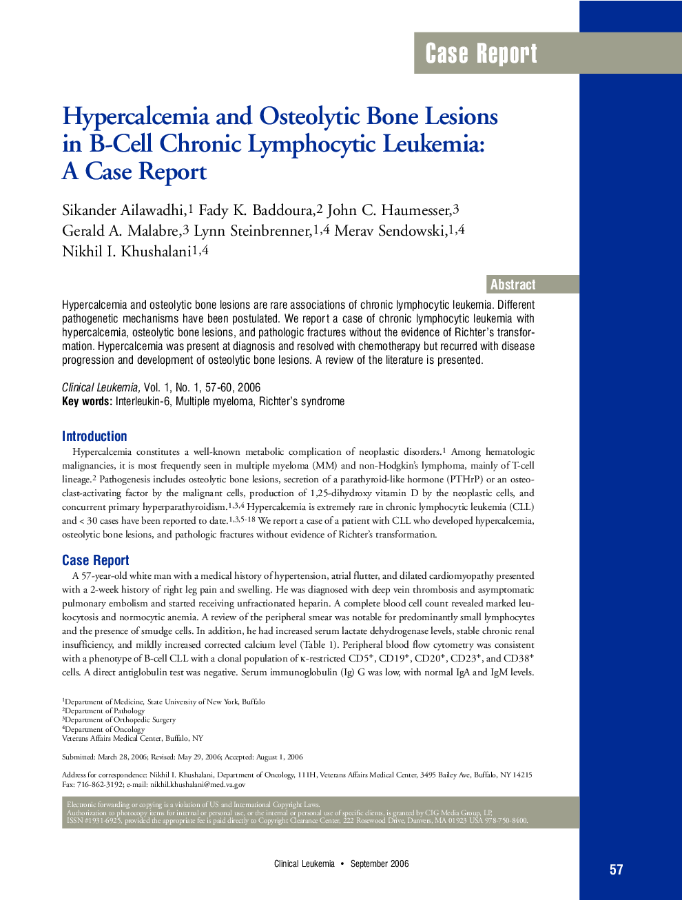 Hypercalcemia and Osteolytic Bone Lesions in B-Cell Chronic Lymphocytic Leukemia: A Case Report
