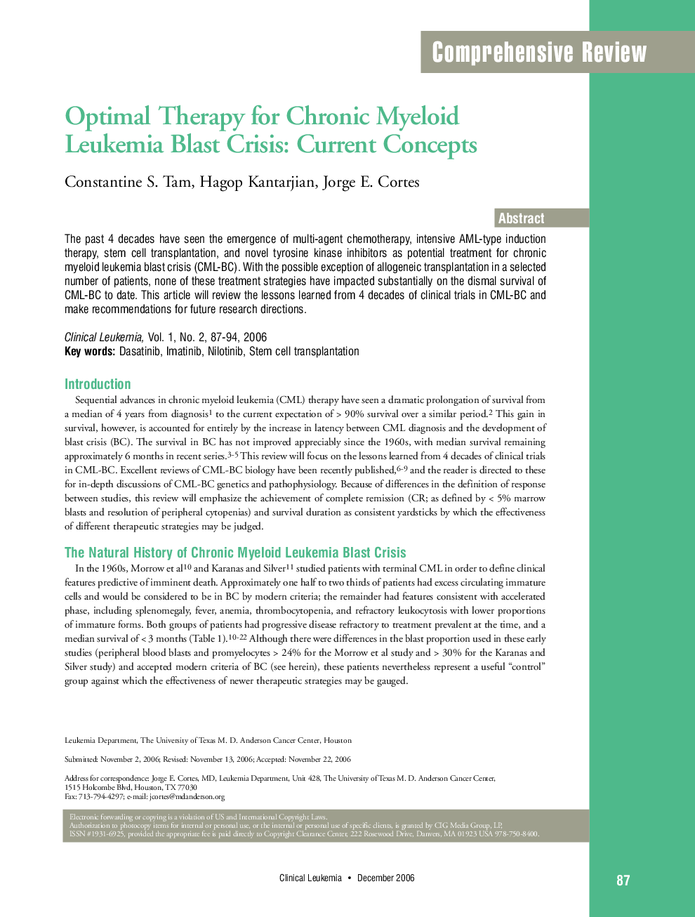 Optimal Therapy for Chronic Myeloid Leukemia Blast Crisis: Current Concepts