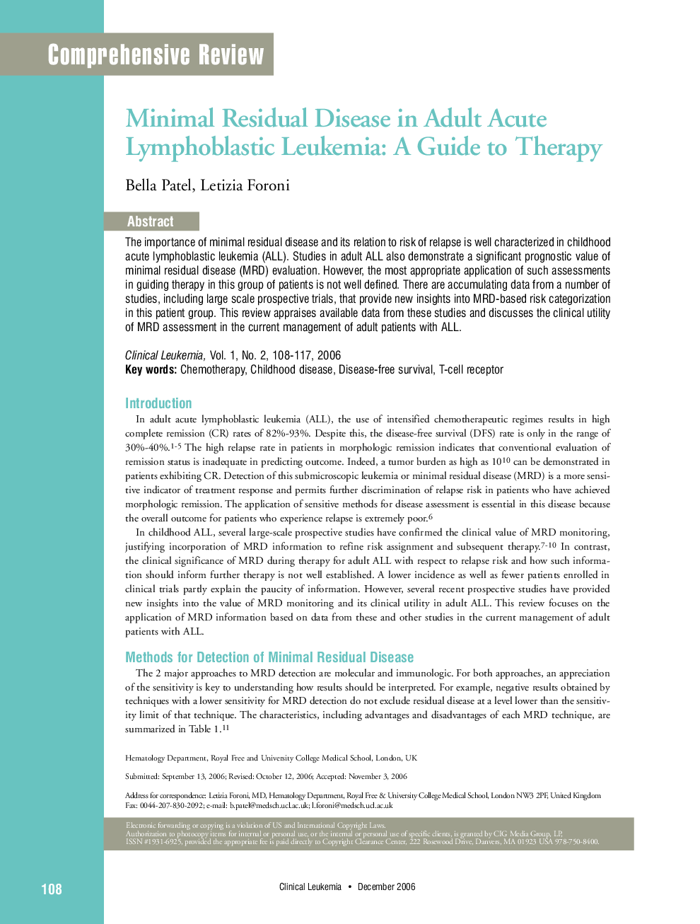 Minimal Residual Disease in Adult Acute Lymphoblastic Leukemia: A Guide to Therapy