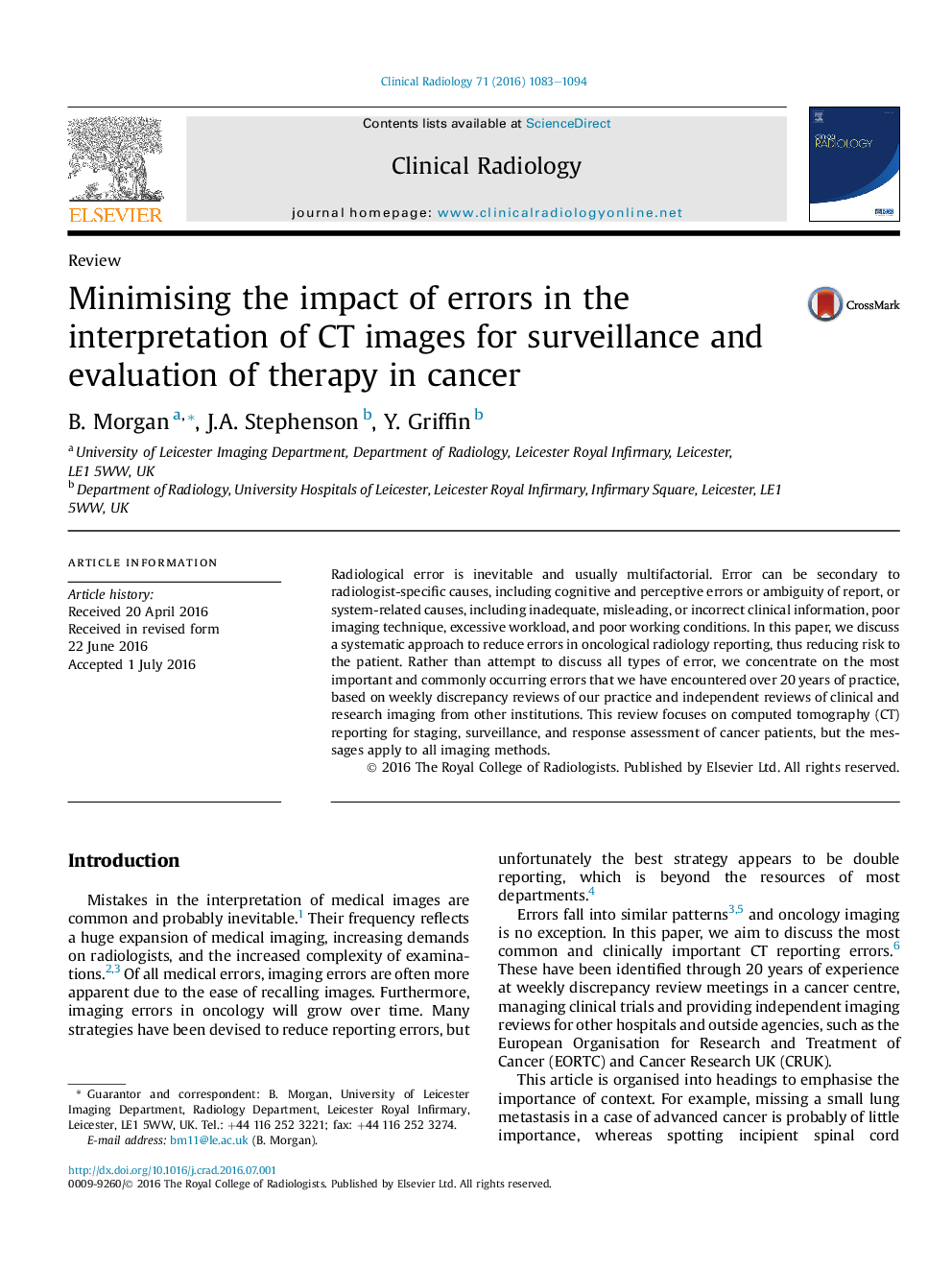 Minimising the impact of errors in the interpretation of CT images for surveillance and evaluation of therapy in cancer