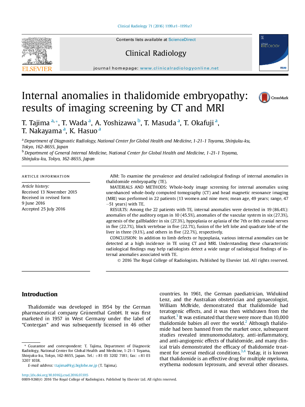 Internal anomalies in thalidomide embryopathy: results of imaging screening by CT and MRI