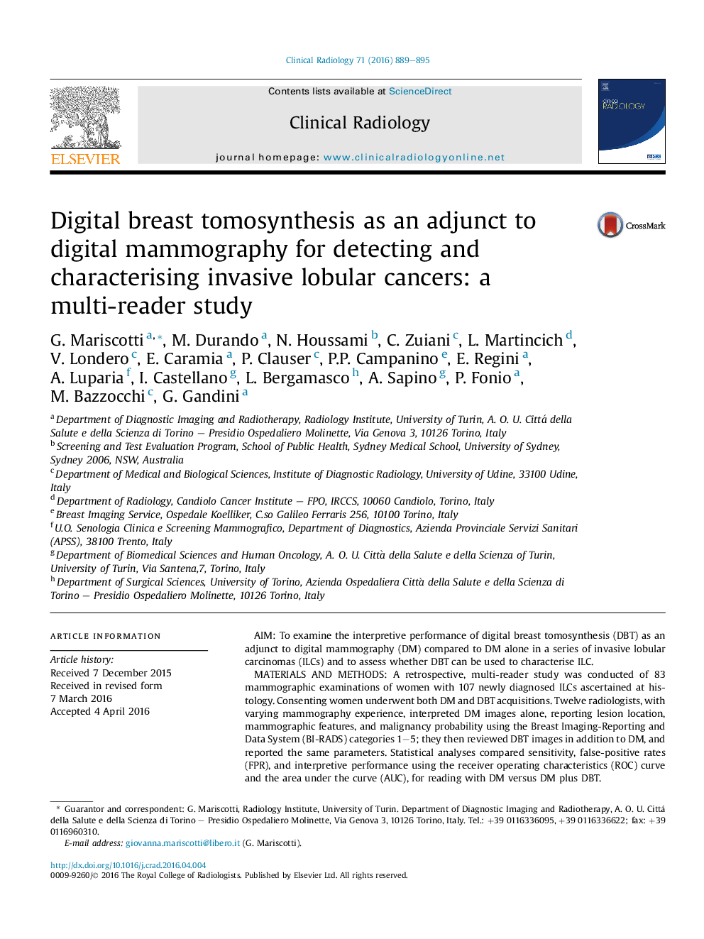 Digital breast tomosynthesis as an adjunct to digital mammography for detecting and characterising invasive lobular cancers: a multi-reader study