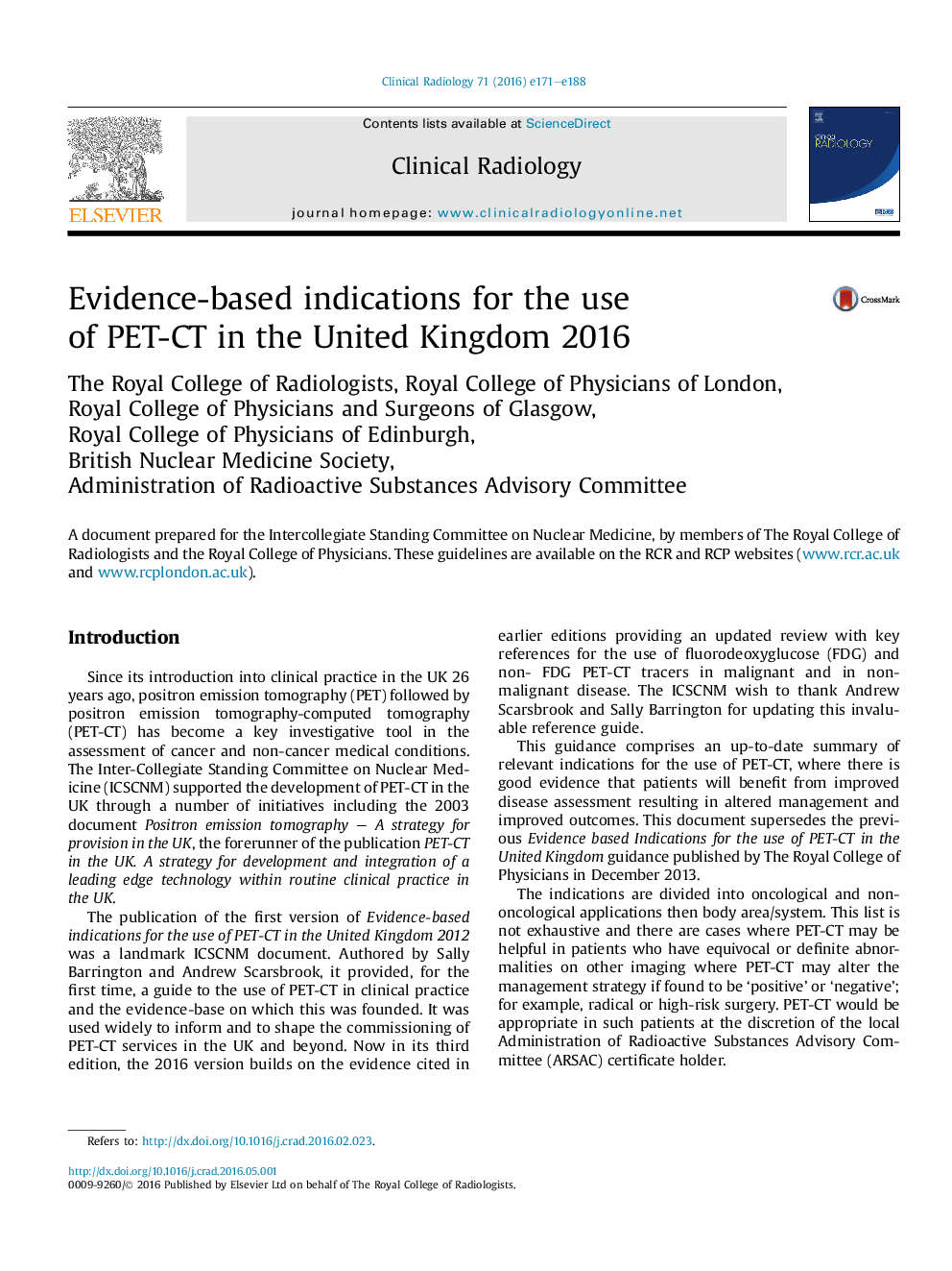 Evidence-based indications for the use of PET-CT in the United Kingdom 2016