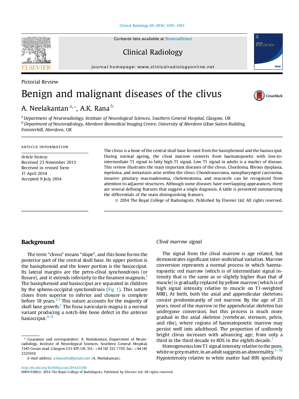 Benign and malignant diseases of the clivus