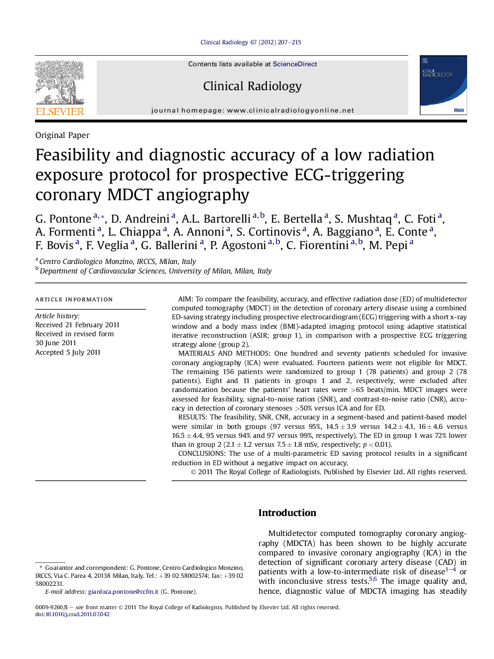 Feasibility and diagnostic accuracy of a low radiation exposure protocol for prospective ECG-triggering coronary MDCT angiography