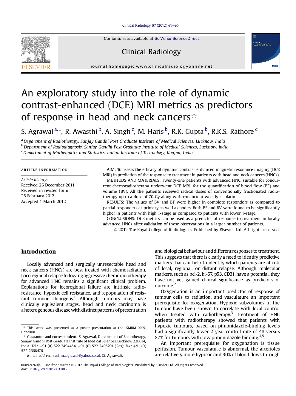 An exploratory study into the role of dynamic contrast-enhanced (DCE) MRI metrics as predictors of response in head and neck cancers 