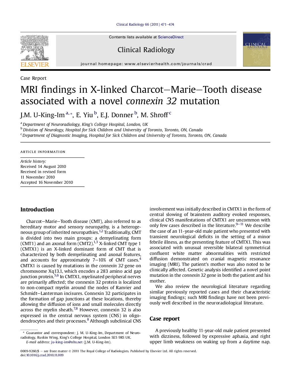 MRI findings in X-linked Charcot-Marie-Tooth disease associated with a novel connexin 32 mutation