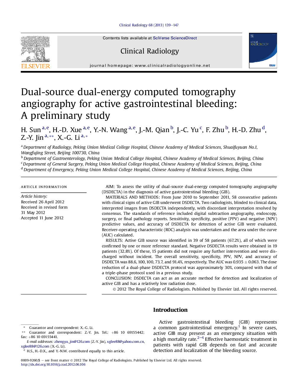 Dual-source dual-energy computed tomography angiography for active gastrointestinal bleeding: A preliminary study