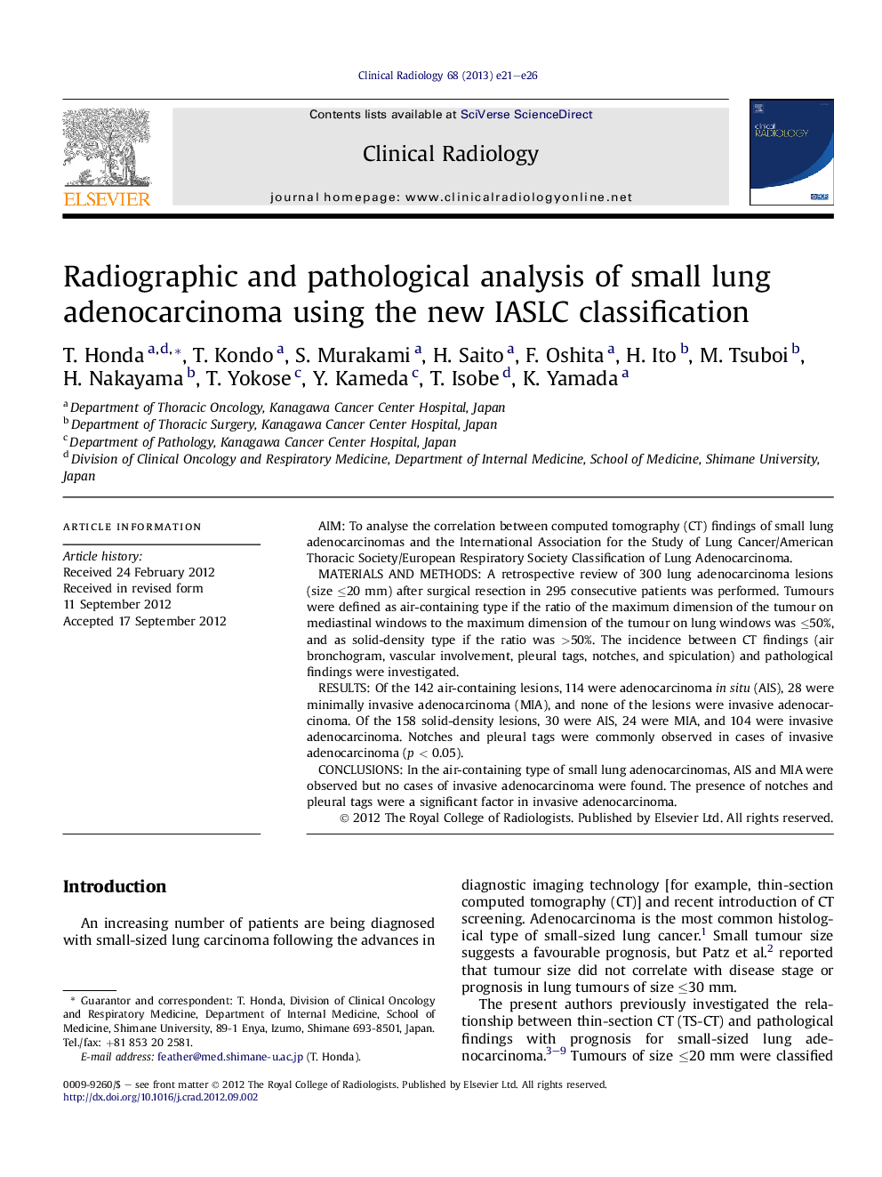 Radiographic and pathological analysis of small lung adenocarcinoma using the new IASLC classification