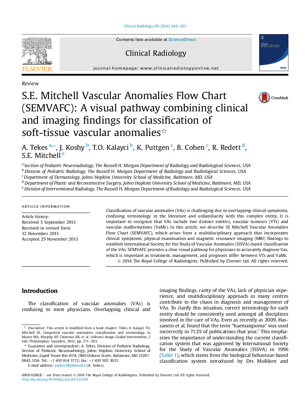 S.E. Mitchell Vascular Anomalies Flow Chart (SEMVAFC): A visual pathway combining clinical and imaging findings for classification of soft-tissue vascular anomalies 