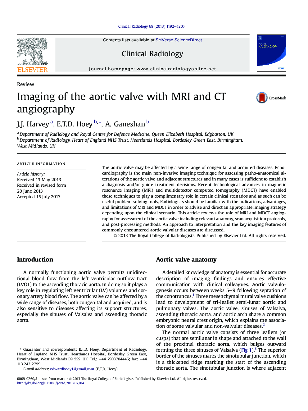 Imaging of the aortic valve with MRI and CT angiography