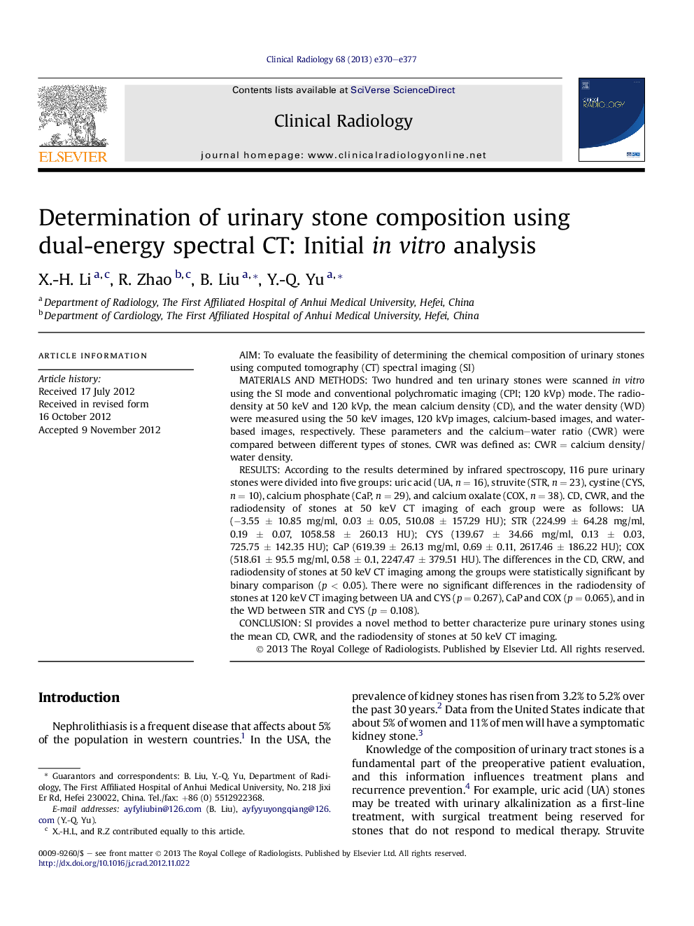 Determination of urinary stone composition using dual-energy spectral CT: Initial in vitro analysis