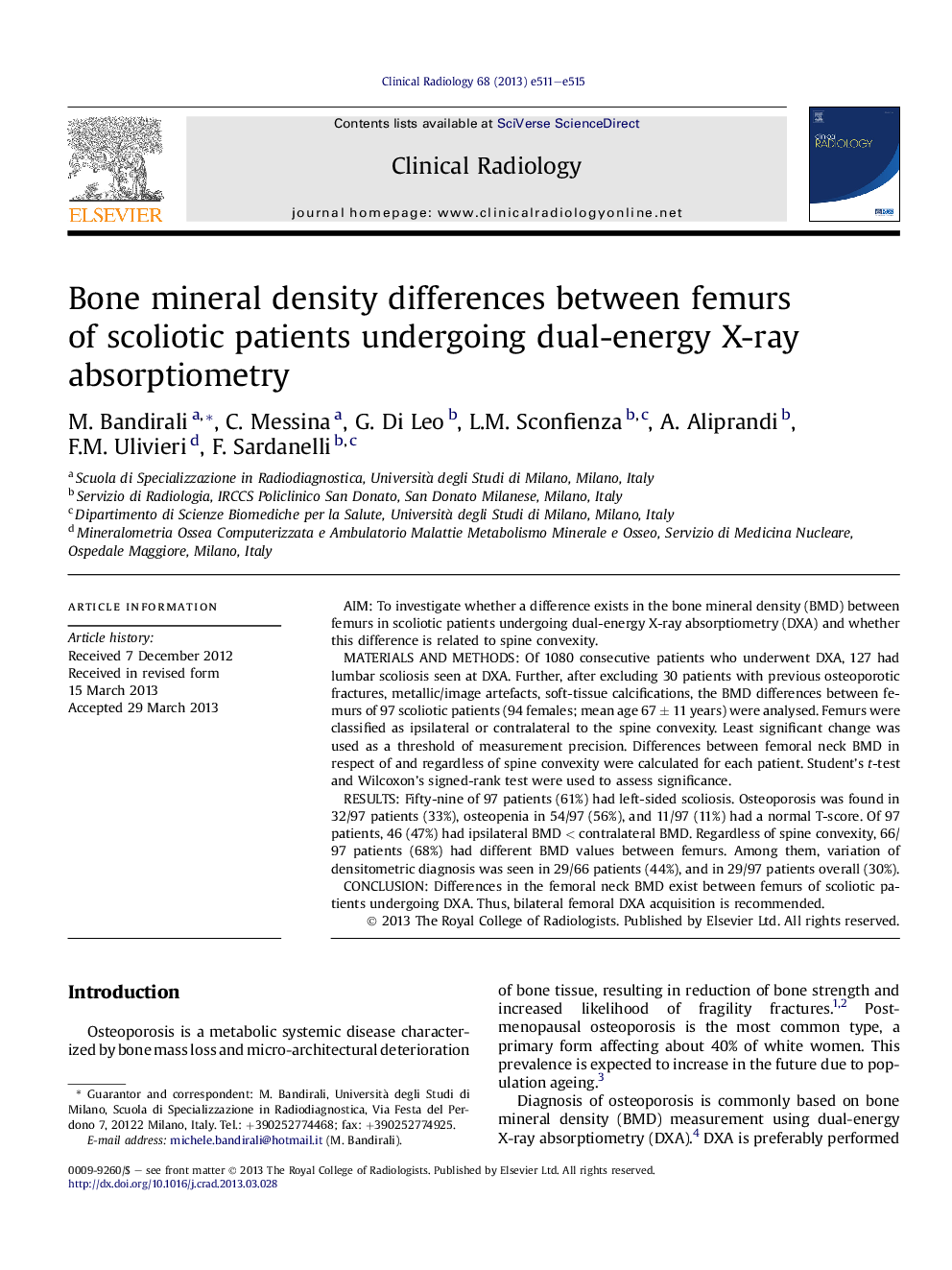 Bone mineral density differences between femurs ofÂ scoliotic patients undergoing dual-energy X-ray absorptiometry