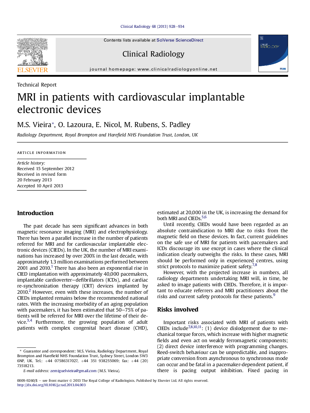 MRI in patients with cardiovascular implantable electronic devices