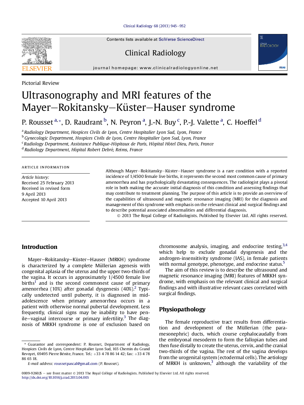 Ultrasonography and MRI features of the Mayer–Rokitansky–Küster–Hauser syndrome