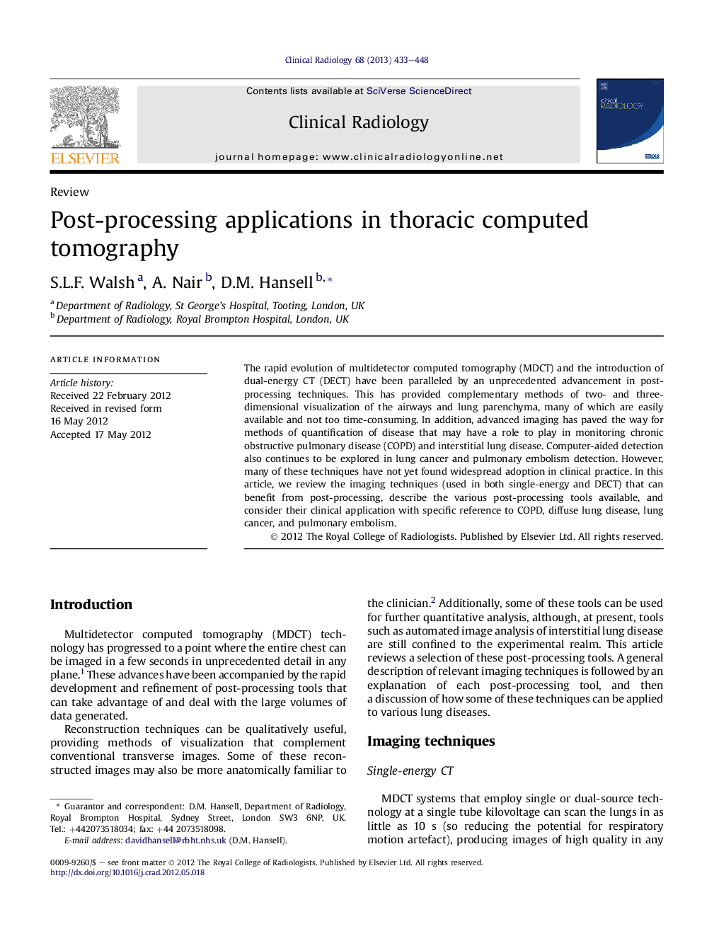 Post-processing applications in thoracic computed tomography