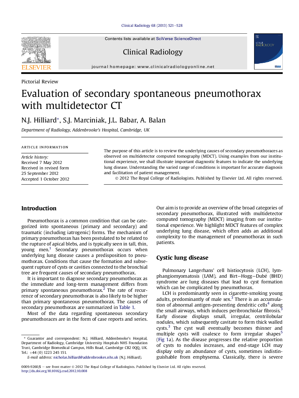 Evaluation of secondary spontaneous pneumothorax with multidetector CT