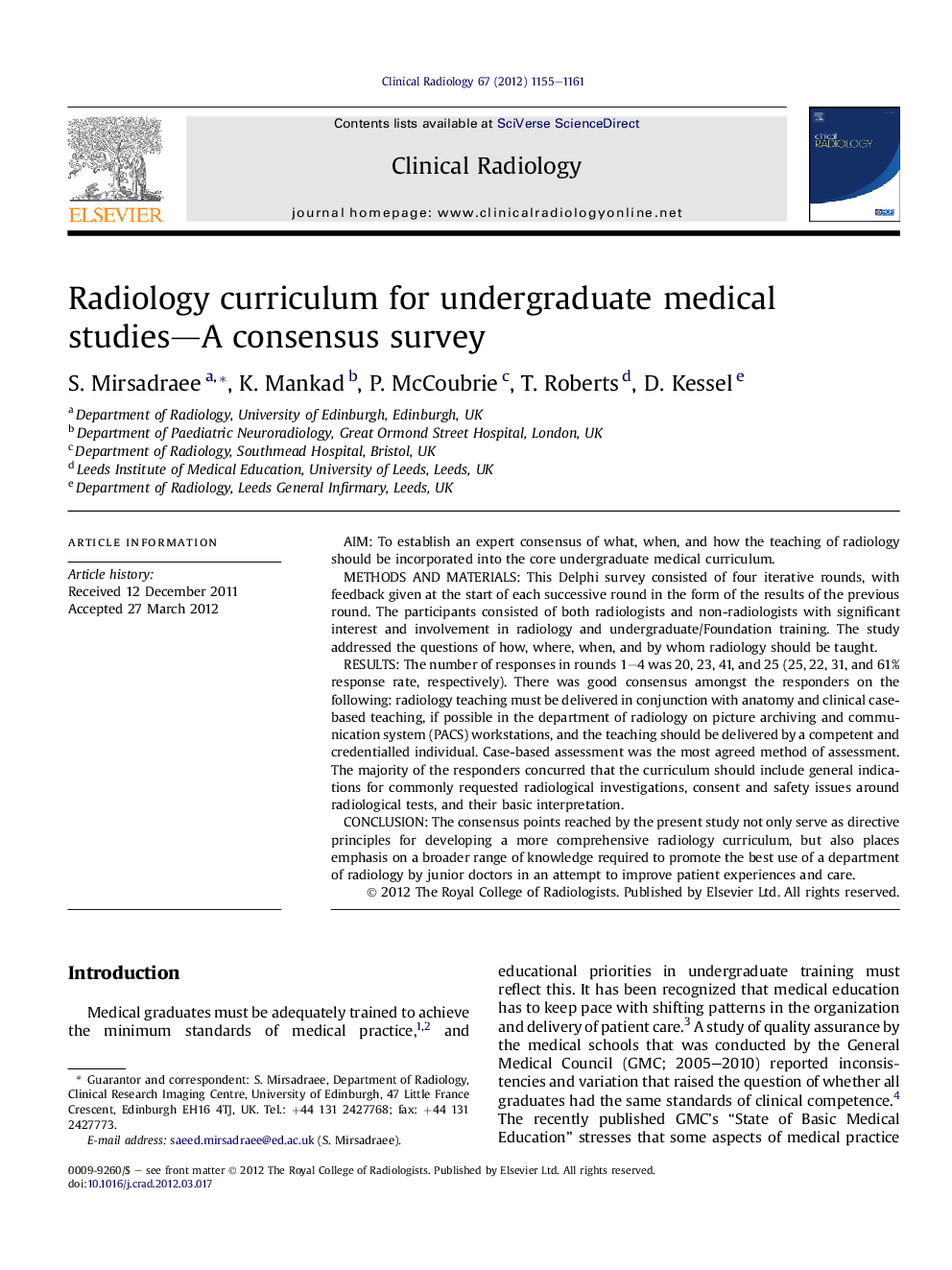 Radiology curriculum for undergraduate medical studies—A consensus survey