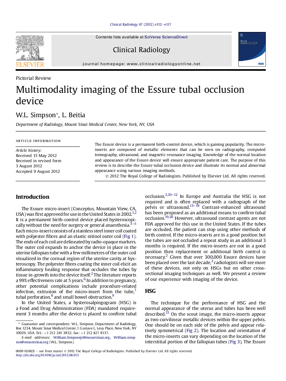 Multimodality imaging of the Essure tubal occlusion device