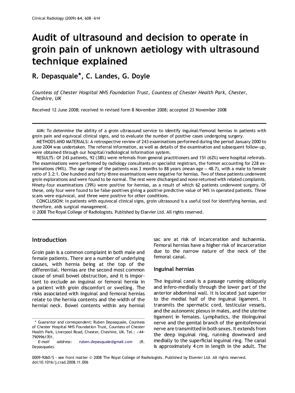 Audit of ultrasound and decision to operate in groin pain of unknown aetiology with ultrasound technique explained