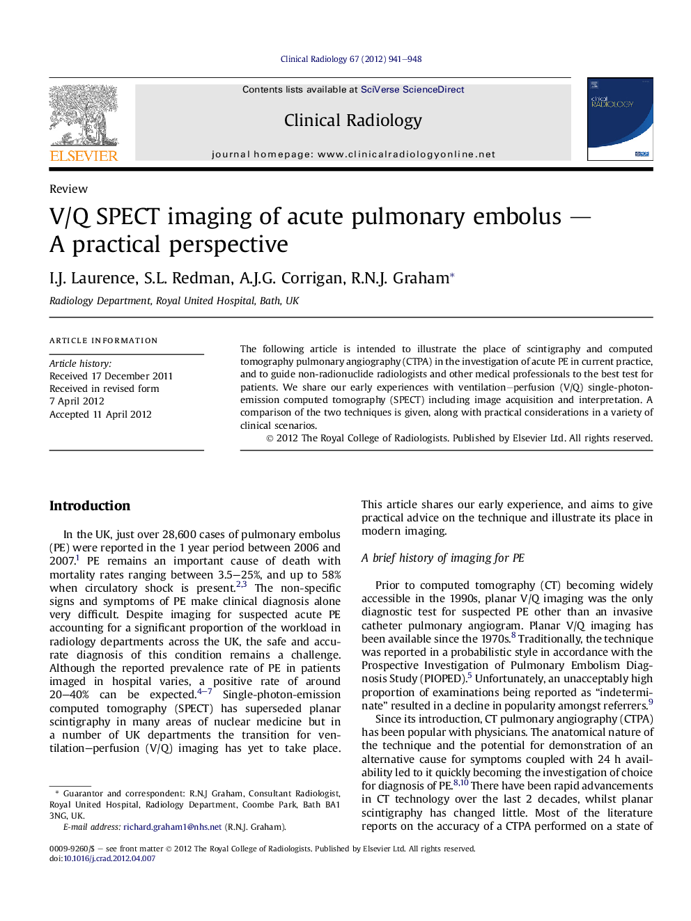 V/Q SPECT imaging of acute pulmonary embolus — A practical perspective