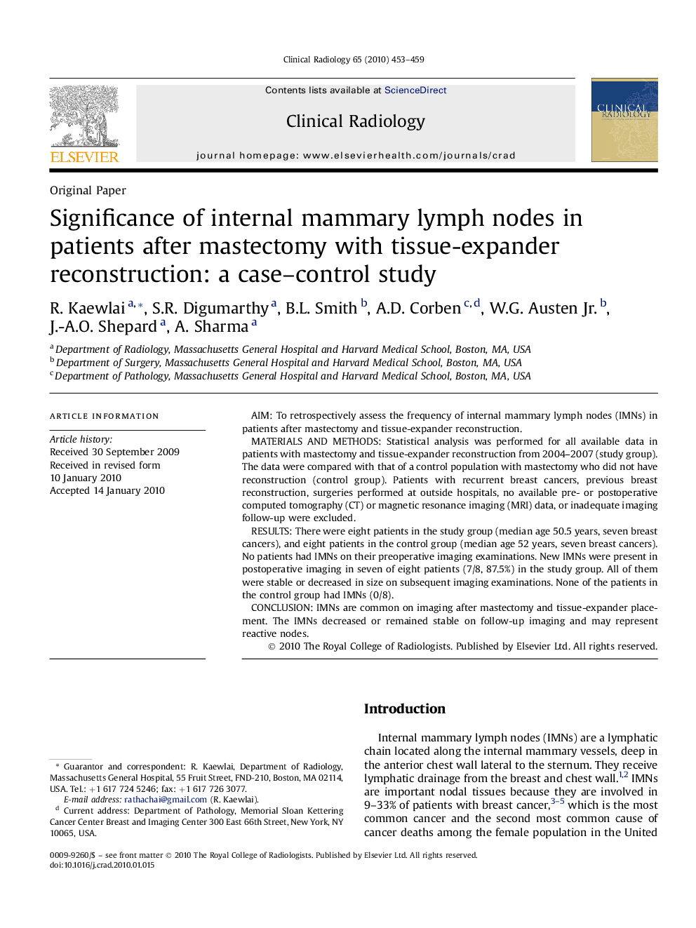 Significance of internal mammary lymph nodes in patients after mastectomy with tissue-expander reconstruction: a case–control study