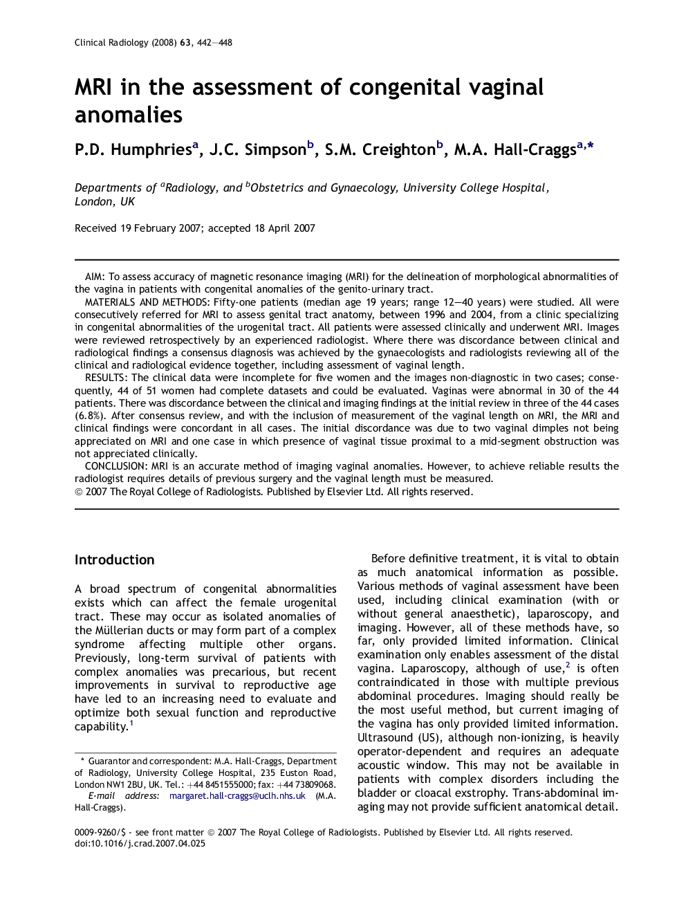 MRI in the assessment of congenital vaginal anomalies