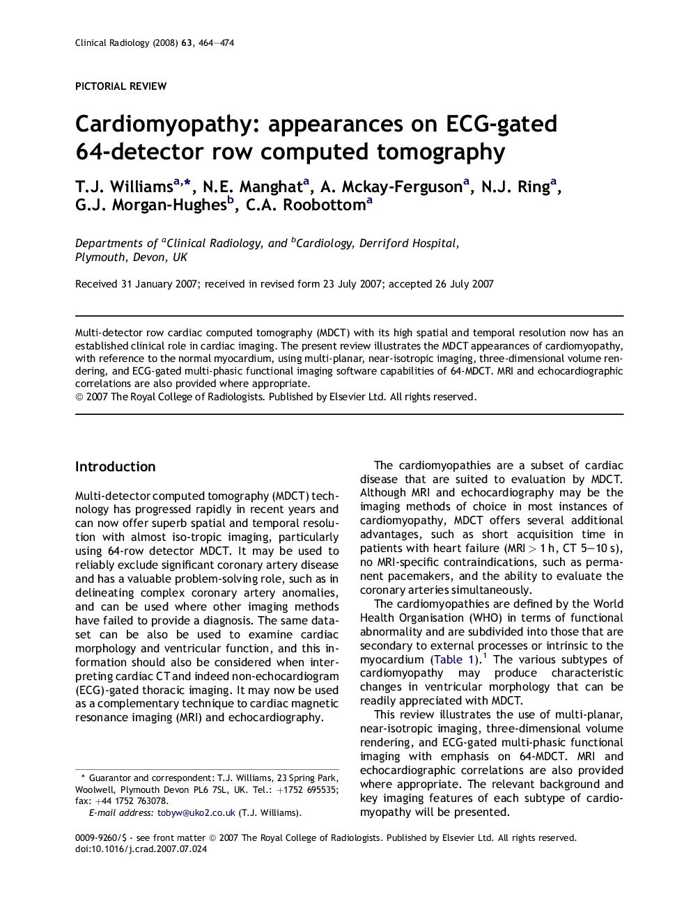 Cardiomyopathy: appearances on ECG-gated 64-detector row computed tomography