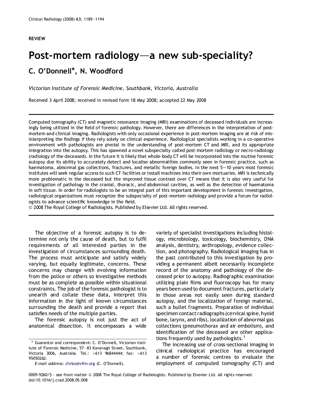 Post-mortem radiology—a new sub-speciality?