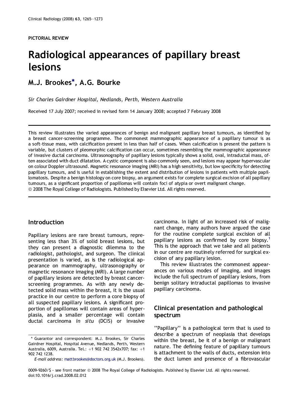 Radiological appearances of papillary breast lesions