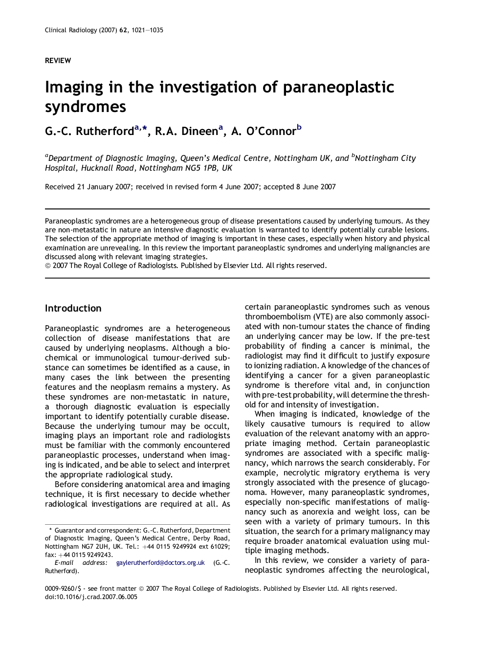 Imaging in the investigation of paraneoplastic syndromes