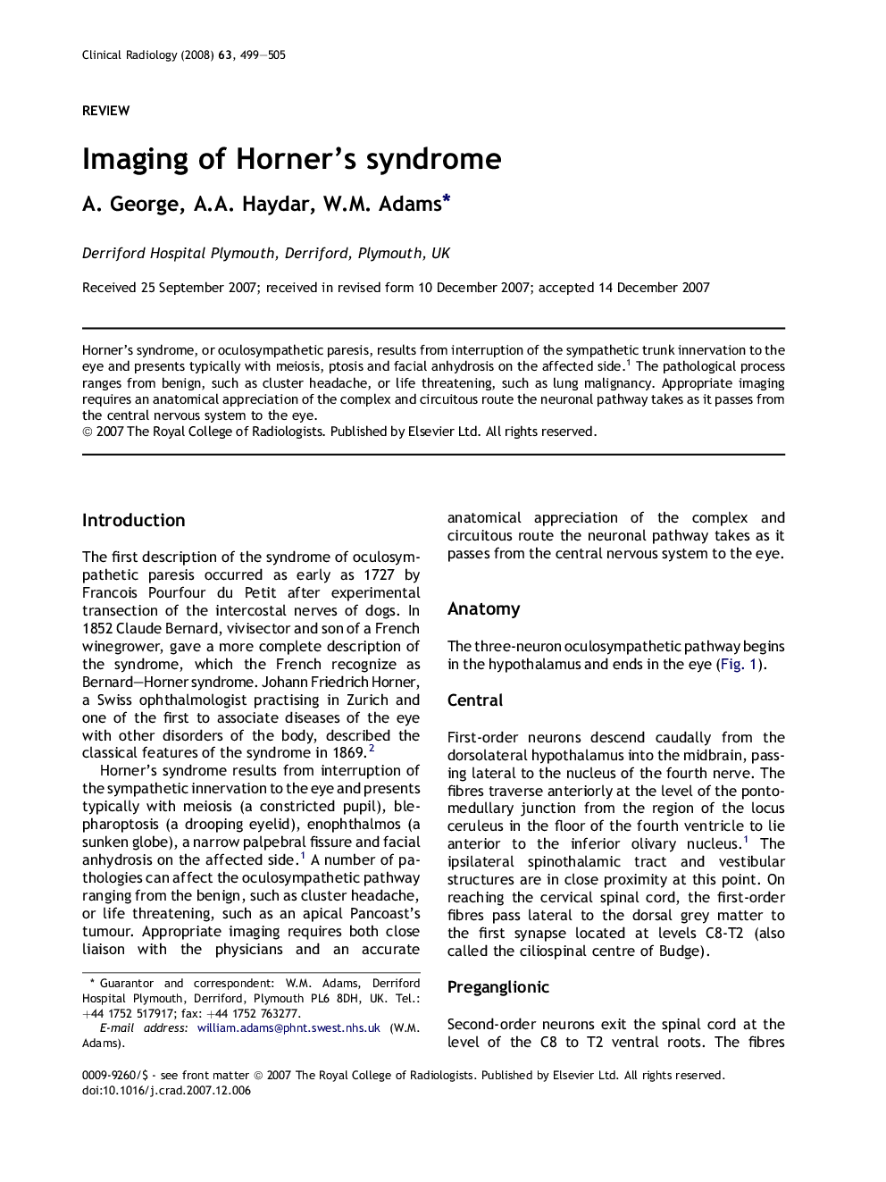 Imaging of Horner's syndrome