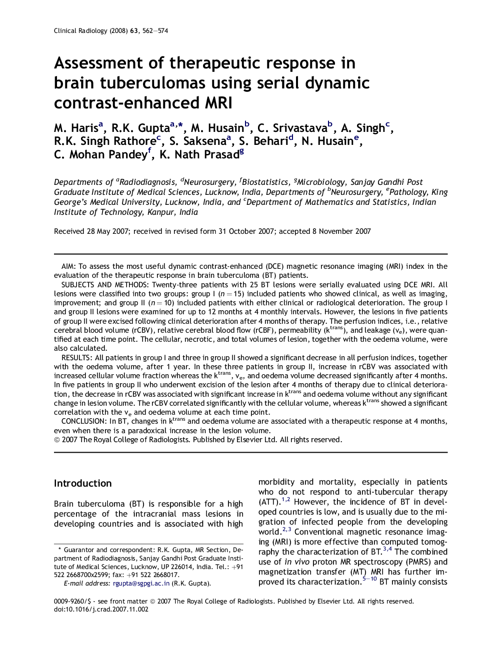 Assessment of therapeutic response in brain tuberculomas using serial dynamic contrast-enhanced MRI