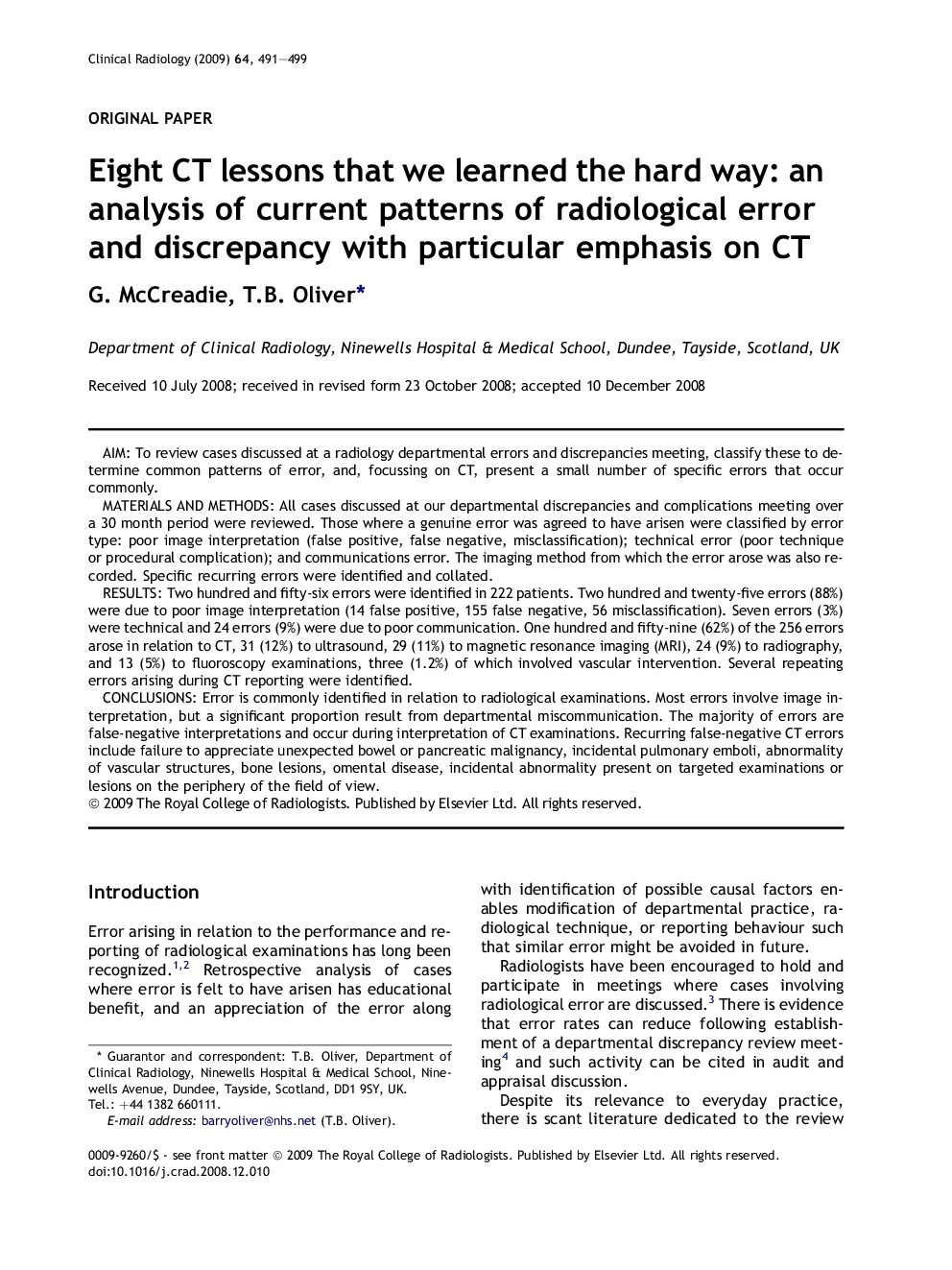 Eight CT lessons that we learned the hard way: an analysis of current patterns of radiological error and discrepancy with particular emphasis on CT