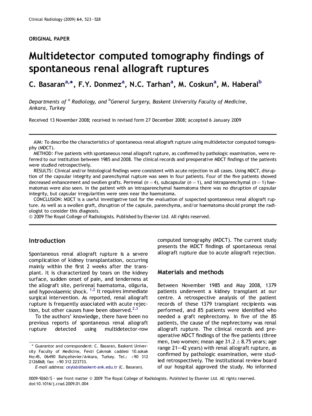 Multidetector computed tomography findings of spontaneous renal allograft ruptures