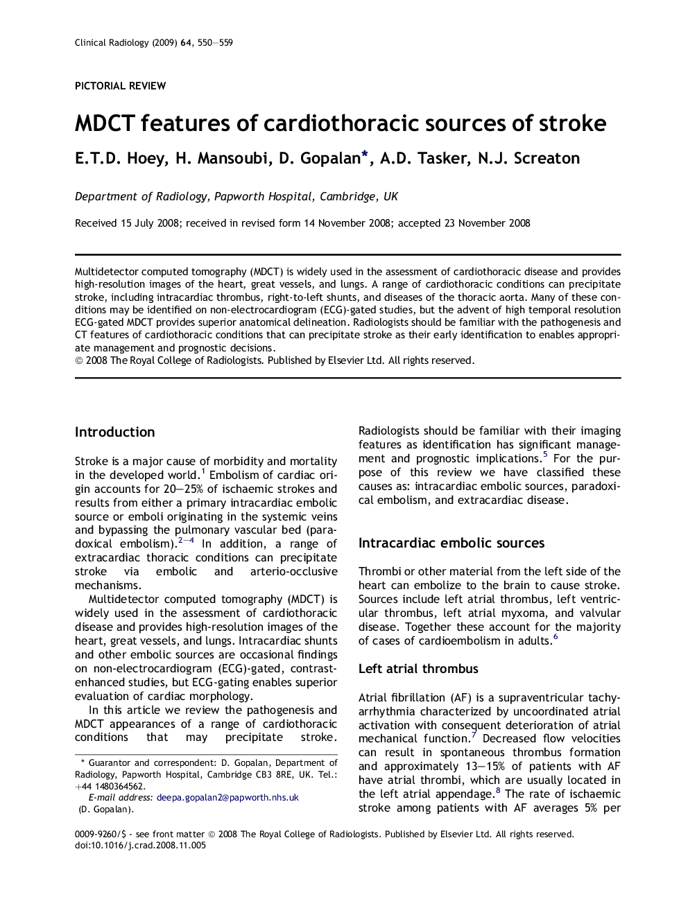 MDCT features of cardiothoracic sources of stroke