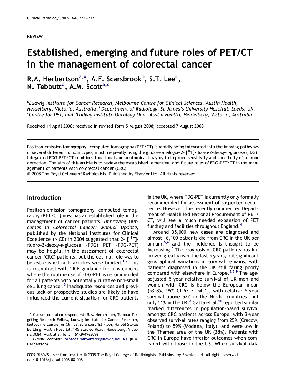 Established, emerging and future roles of PET/CT in the management of colorectal cancer