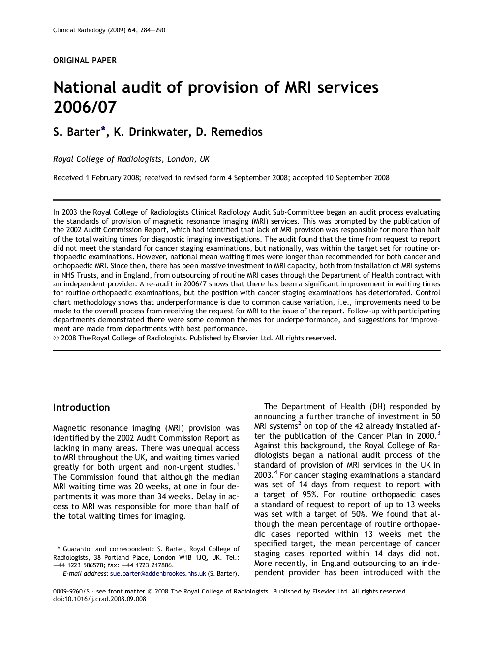 National audit of provision of MRI services 2006/07