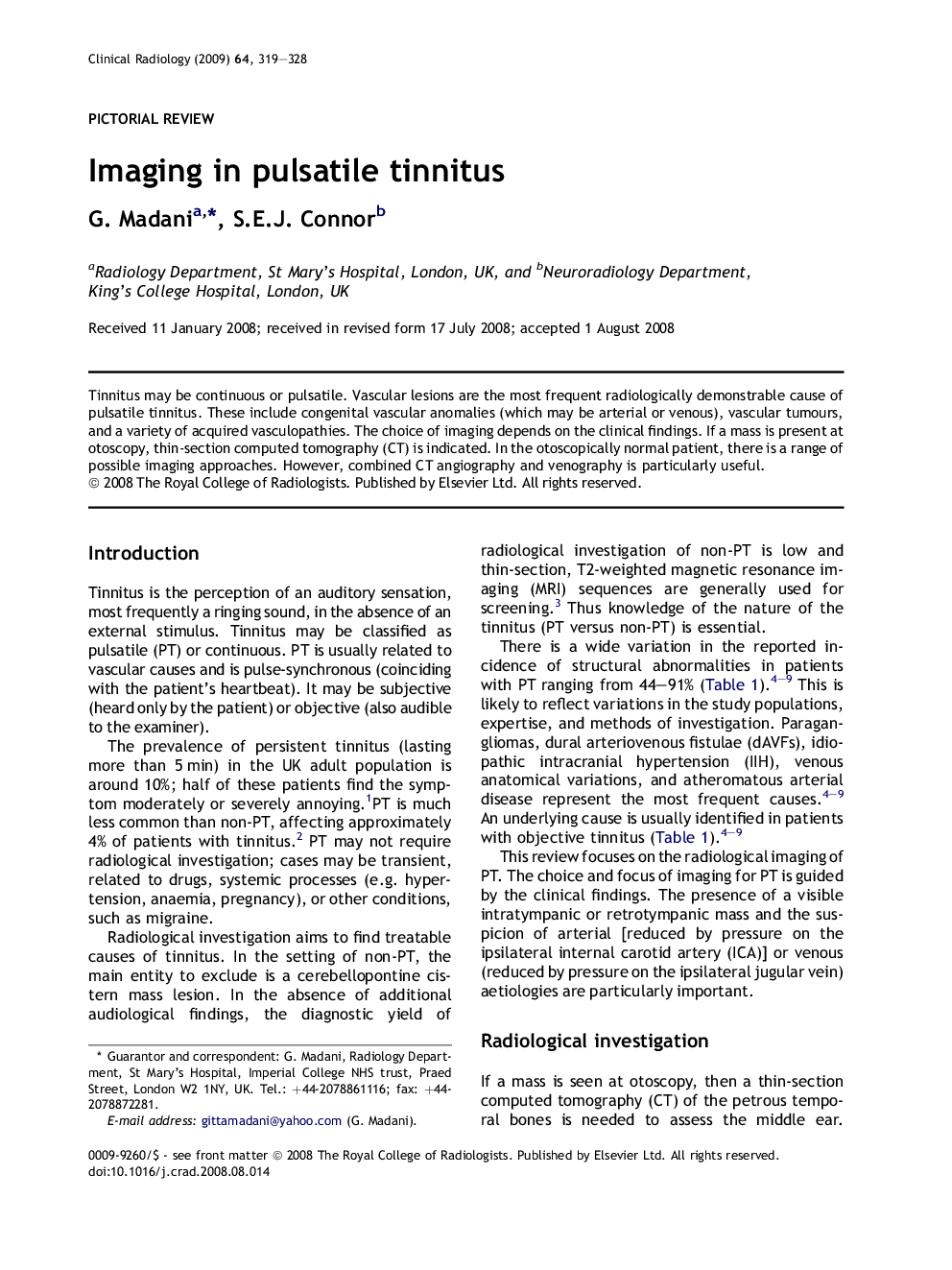 Imaging in pulsatile tinnitus