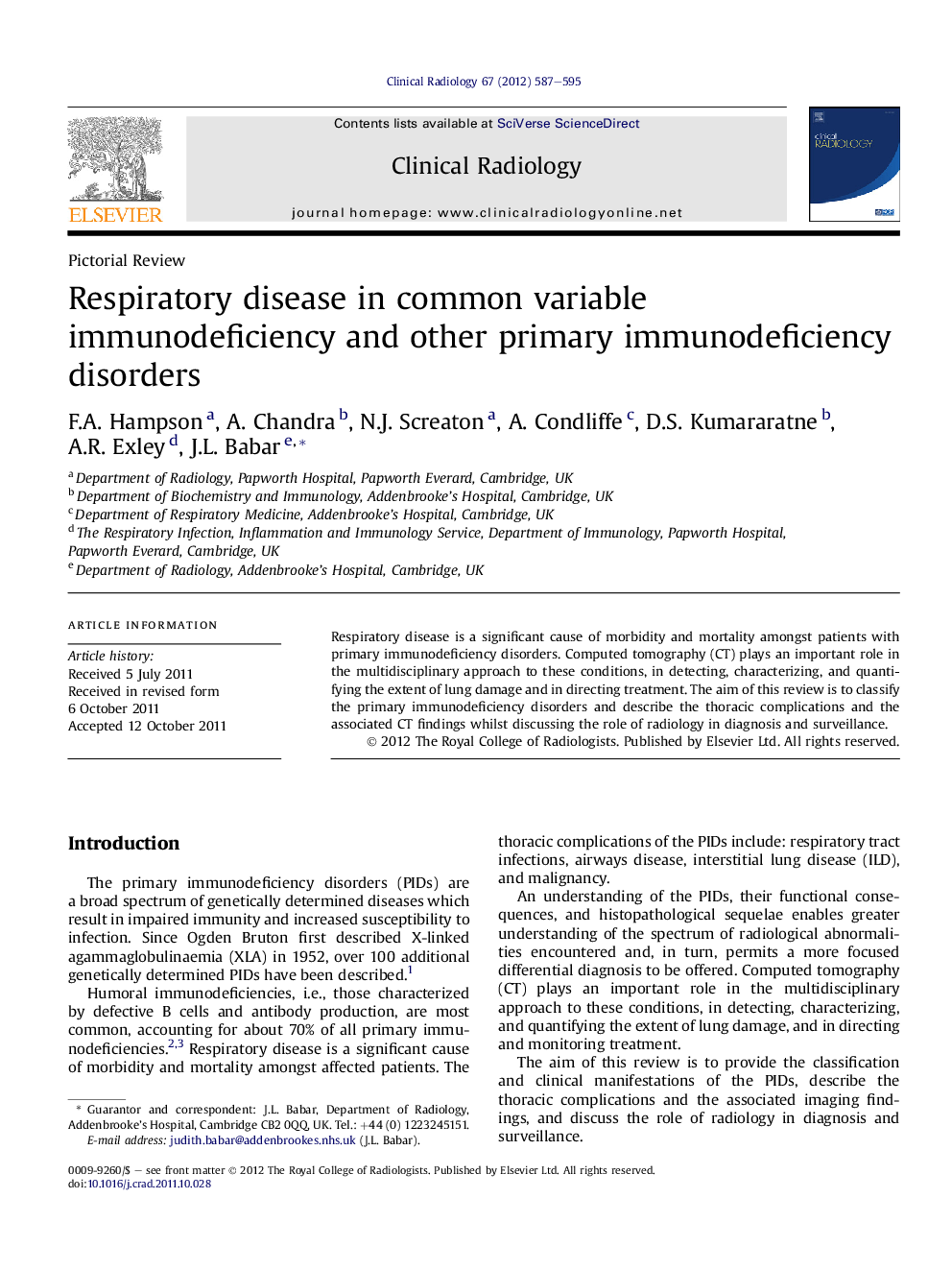 Respiratory disease in common variable immunodeficiency and other primary immunodeficiency disorders