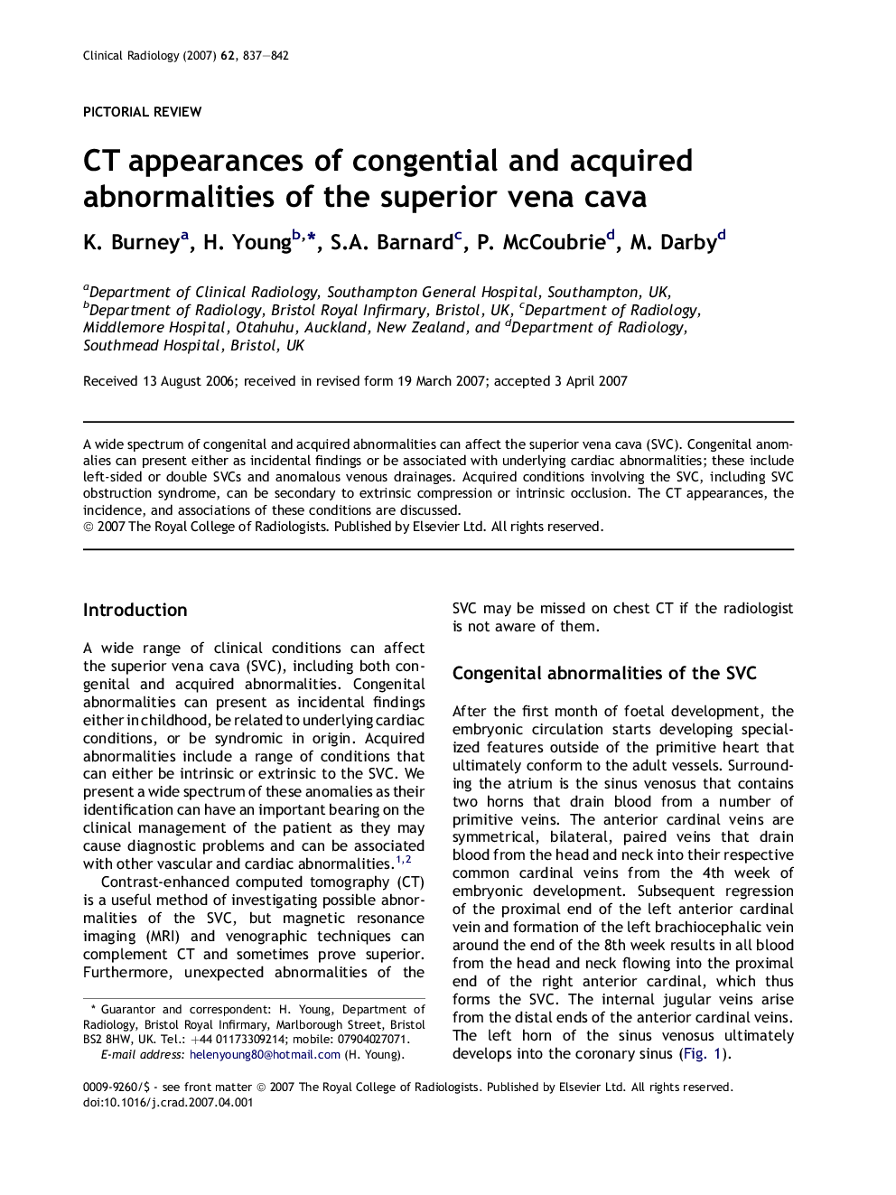 CT appearances of congential and acquired abnormalities of the superior vena cava