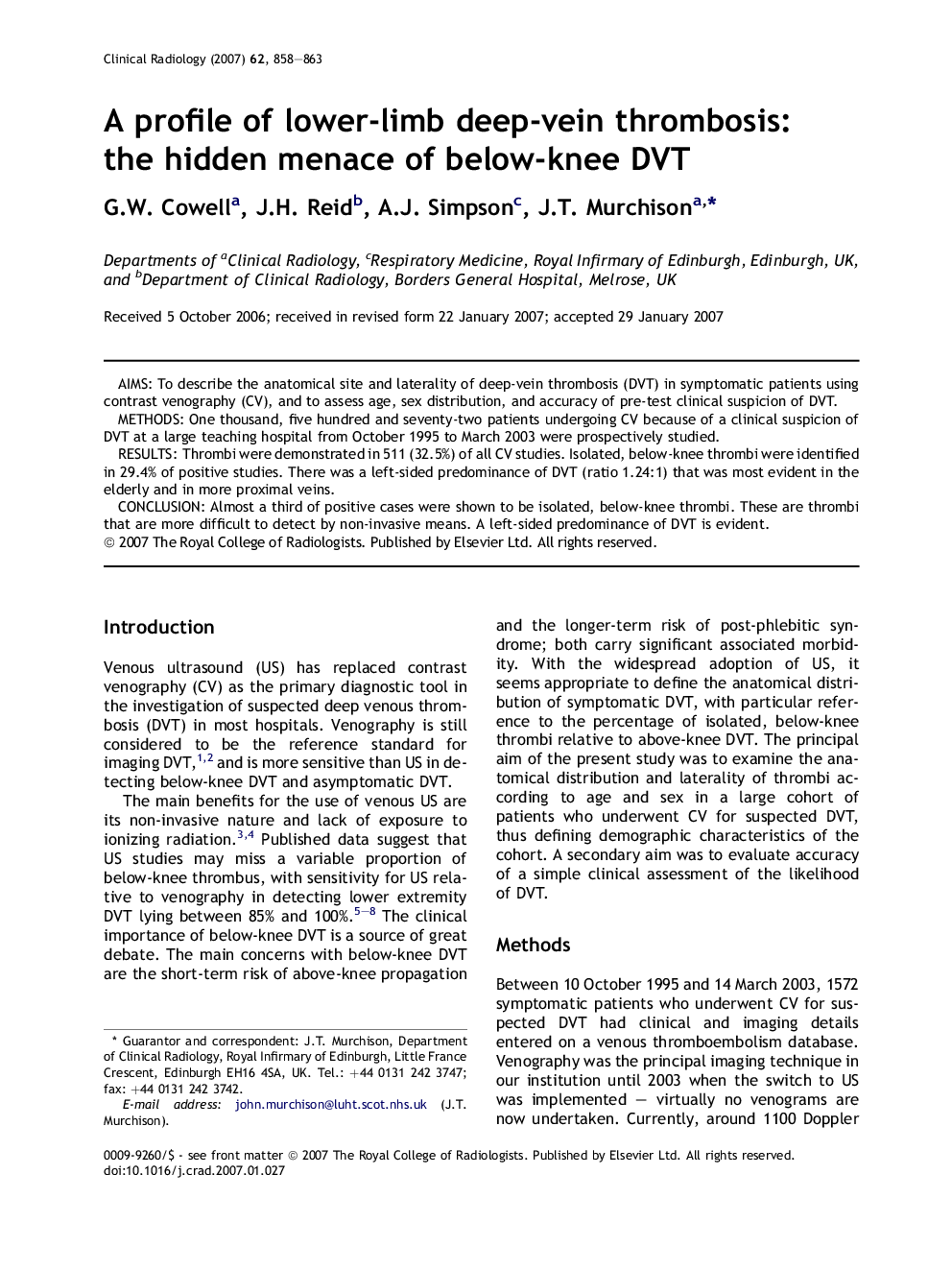 A profile of lower-limb deep-vein thrombosis: the hidden menace of below-knee DVT