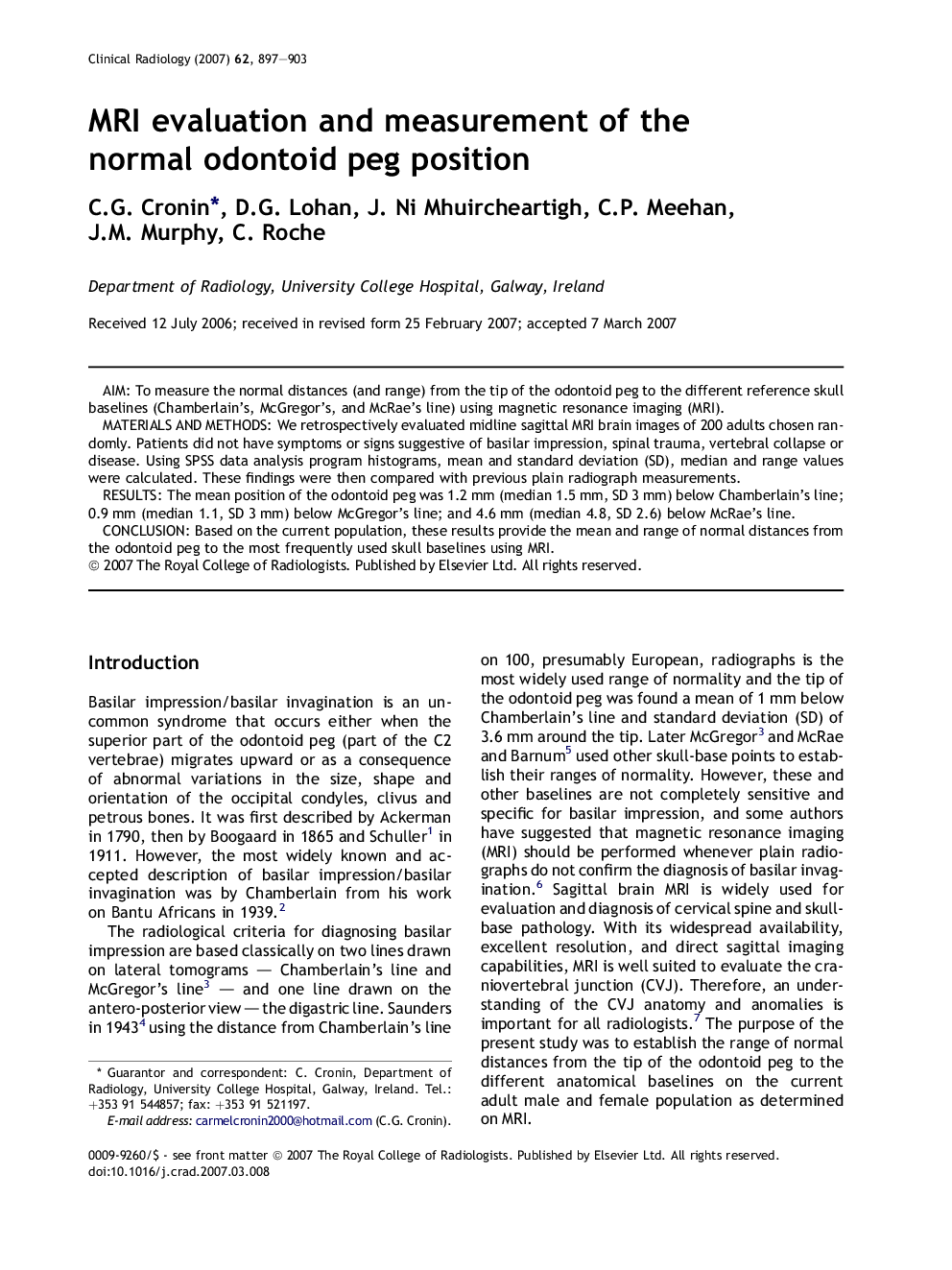 MRI evaluation and measurement of the normal odontoid peg position