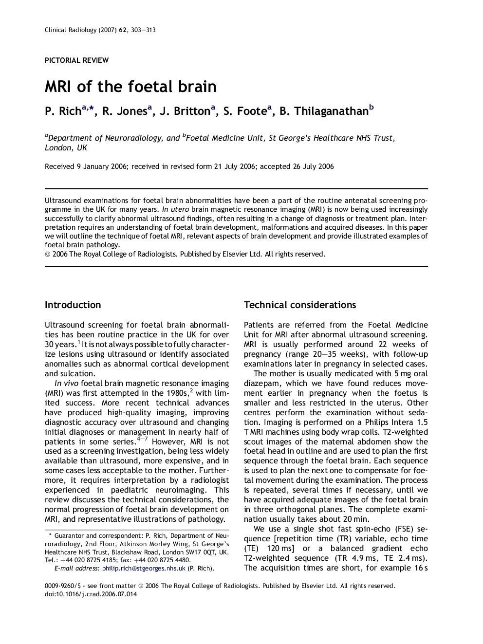 MRI of the foetal brain