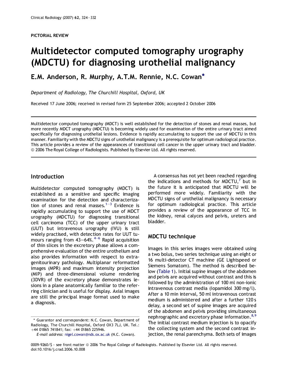 Multidetector computed tomography urography (MDCTU) for diagnosing urothelial malignancy