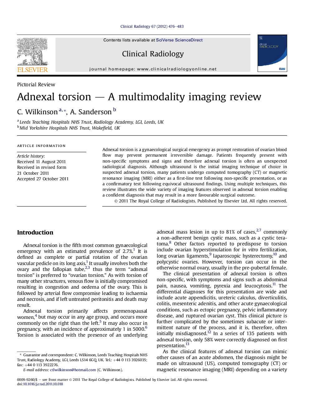 Adnexal torsion — A multimodality imaging review