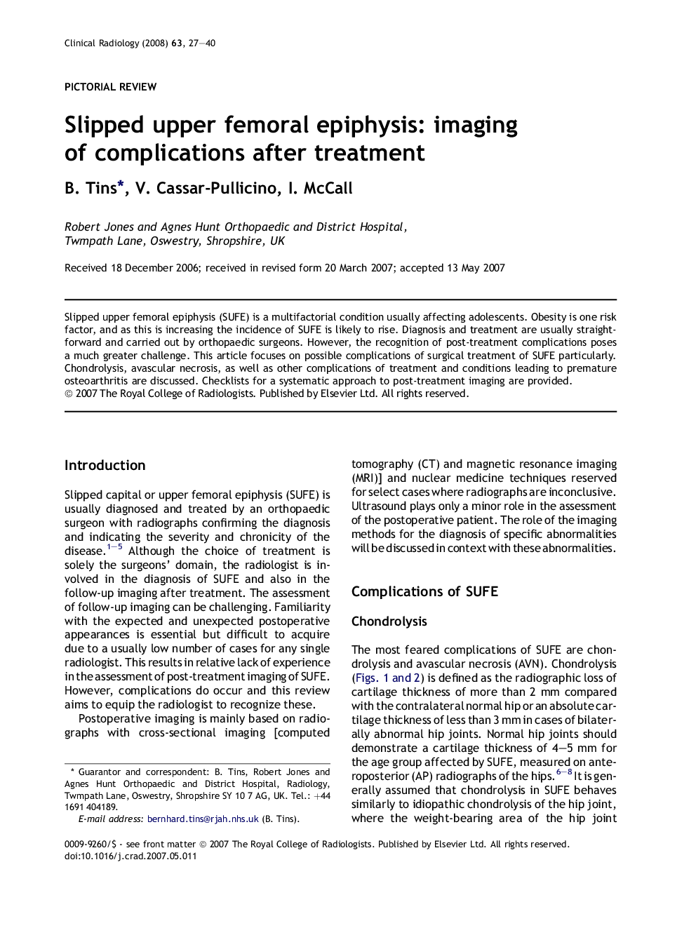 Slipped upper femoral epiphysis: imaging of complications after treatment