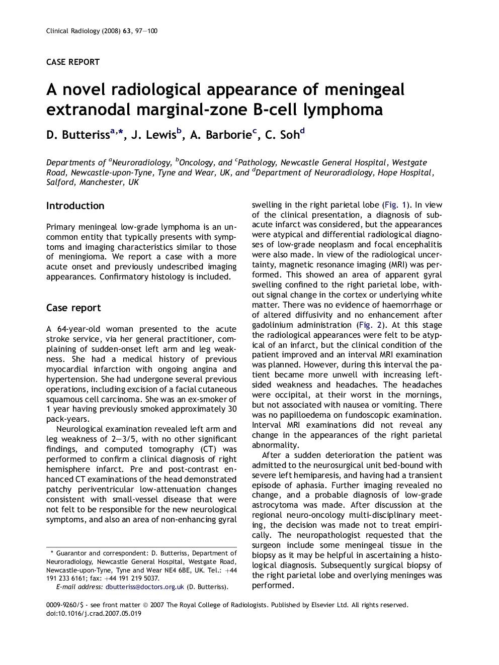 A novel radiological appearance of meningeal extranodal marginal-zone B-cell lymphoma